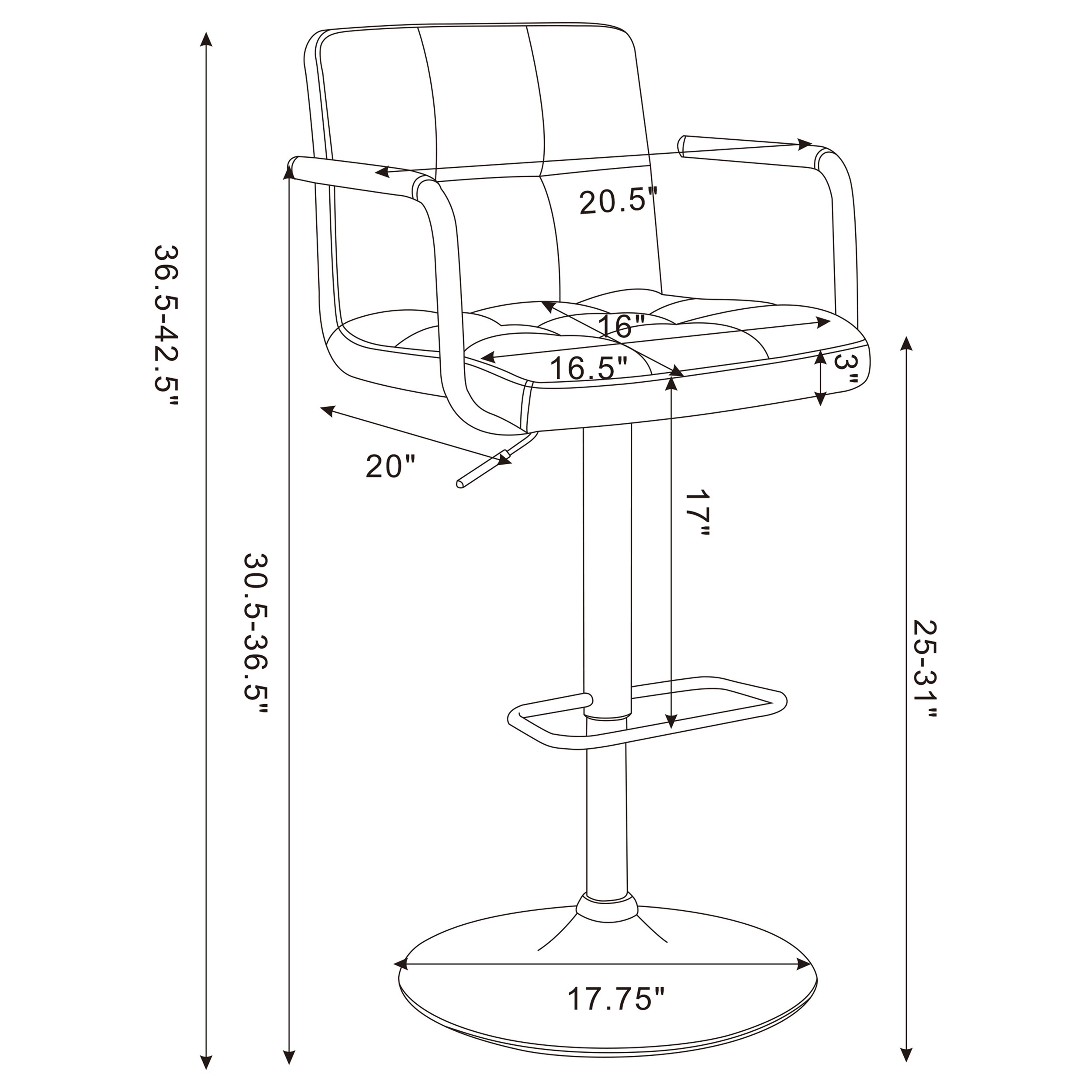 Palomar Adjustable Height Bar Stool Black and Chrome - Image 10