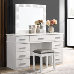 Alternative view of Felicity Upholstered Vanity Stool Metallic and Glossy White