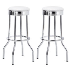 Alternative view of Retro Upholstered Metal Swivel Bar Stool White (Set of 2)