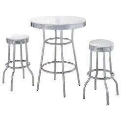 Alternative view of Retro 3-piece Round 1950s Bistro Pub Bar Table Set White