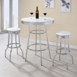 Retro 3-piece Round 1950s Bistro Pub Bar Table Set White