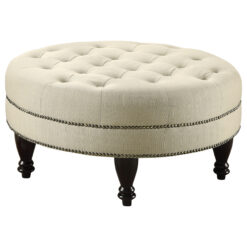 Alternative view of Elchin Round Upholstered Tufted Ottoman Oatmeal