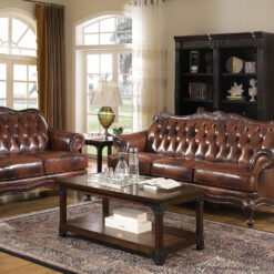 Victoria 2-piece Full Leather Upholstered Sofa Set Brown