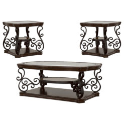 Alternative view of Laney 3-piece Glass Top Coffee and End Table Set Dark Merlot