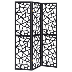 Alternative view of Nailan 3-Panel Room Divider Folding Screen Black Open Mosaic