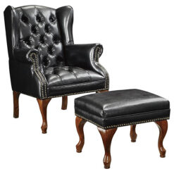 Alternative view of Roberts Upholstered Wingback Chair and Ottoman Set Black