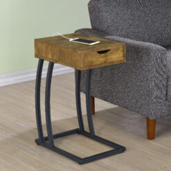 Troy 1-drawer C-Shaped Side Table Power Outlet Rustic Nutmeg