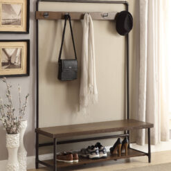 Alise 5 Hook Coat Rack Hall Tree with Shoe Bench Chestnut