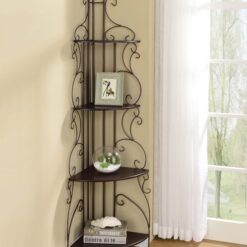Poppy 74-inch 4-shelf Corner Bookshelf Copper and Cappuccino