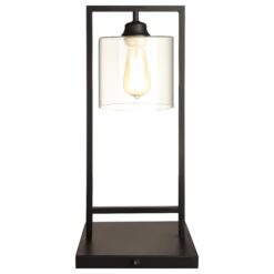 Alternative view of Shoto 20-inch Glass Shade Metal Bedside Table Lamp Black