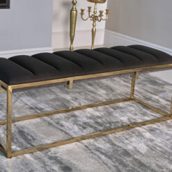 Lorena Velvet Upholstered Bench Dark Grey and Gold