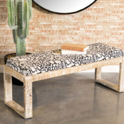 Aiden Fabric Upholstered Accent Bench Distressed White