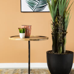 Ginevra Wood Top Marble Base Table Natural Brown and White