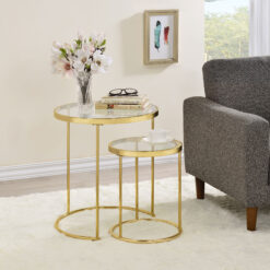 Maylin 2-piece Round Glass Top Nesting Table Set Gold